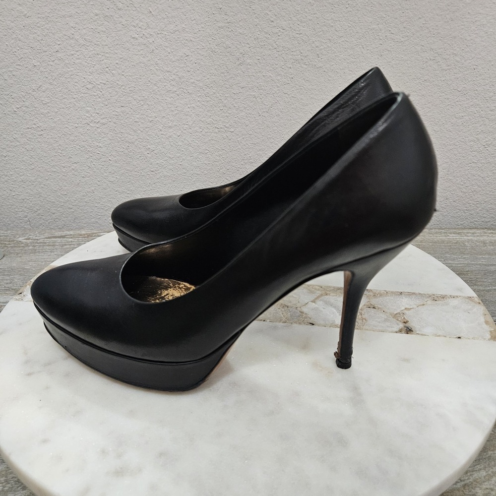 Gucci Black Leather Platform Pumps Heels Sz 37 US 7 - Picture 5 of 14
